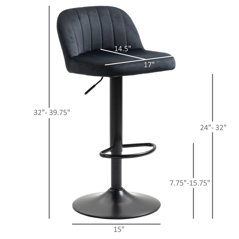 Homcom Adjustable Bar Stools Set Of 2, Velvet Counter Height Barstool, Upholstered Kitchen Stool With Swivel Seat, Steel Frame, Footrest For Kitchen Counter And Dining Room