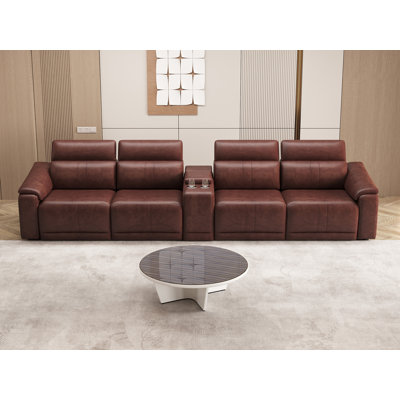 Canapé modulaire en cuir 5 pièces avec 2 porte-gobelets