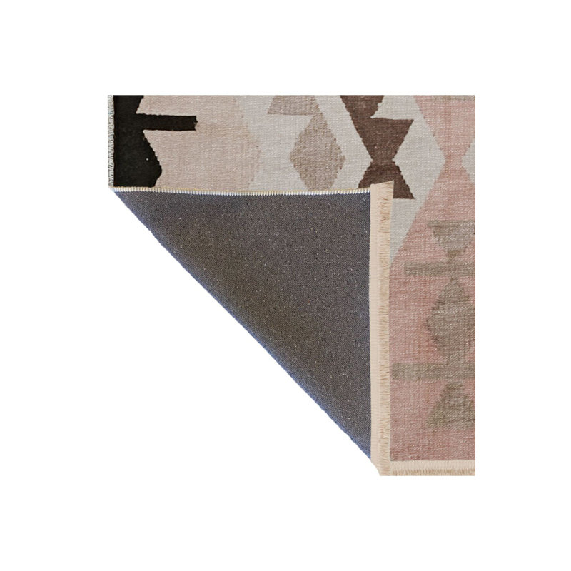 Tapis beige lavable à la machine à motif géométrique mixte, Rectangle 5 pi 1 po x 7 pi 7 po