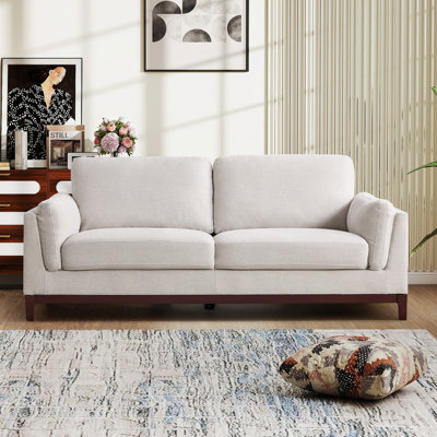 79.1'' Wide Classic Chenille Upholstered Sofa, 3-Seater Couch with Solid Wood Leg