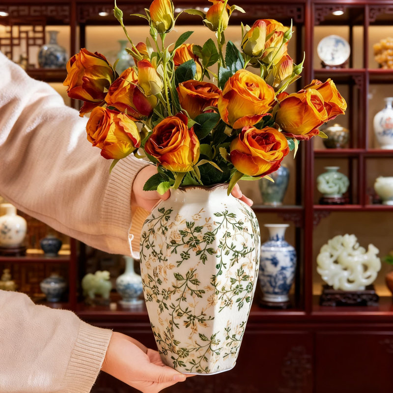 Vase en céramique rétro vintage, pot de fleurs de style campagnard fabriqué à la main pour décoration rustique, centre de table pour salon, cuisine, chambre à coucher et tablette