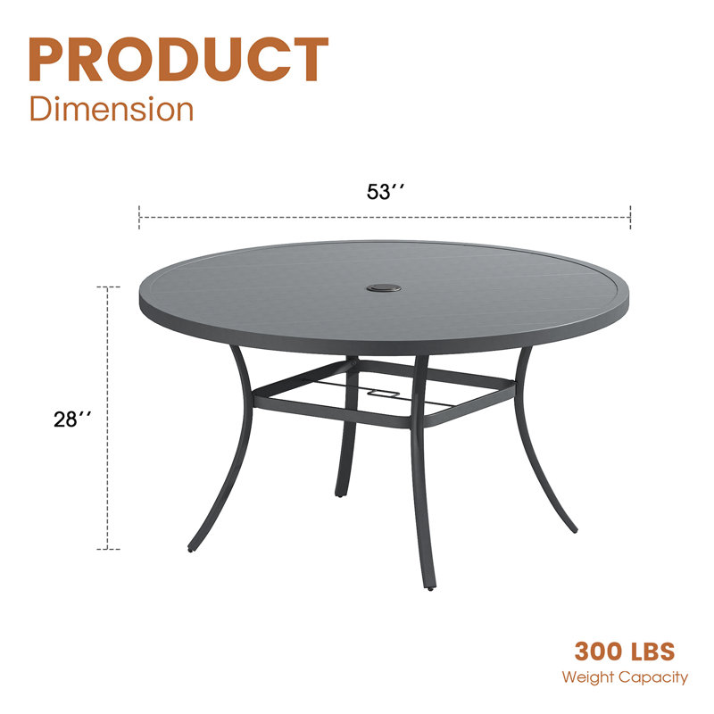 Table de salle à manger d'extérieur ronde Teressa, Gris / Noir, H 28 po x l 53 po x L 53 po