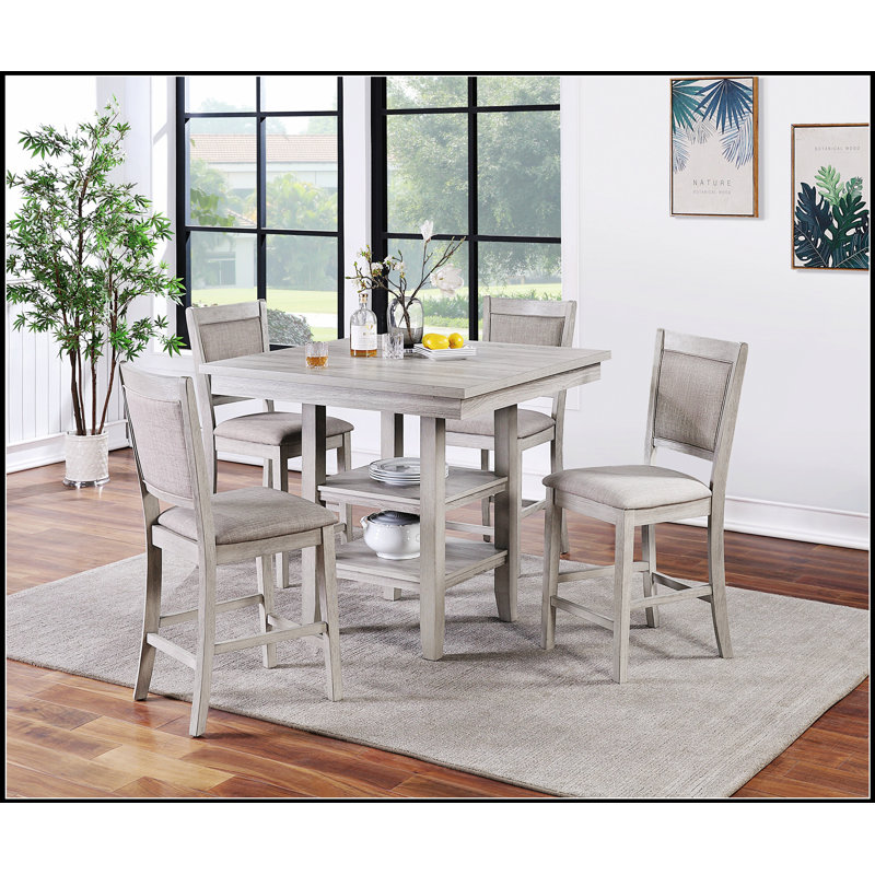 Ensemble de salle à manger à hauteur de comptoir de 5 pièces avec table carrée, tablettes et chaises à coussins pour un confort et un style modernes
