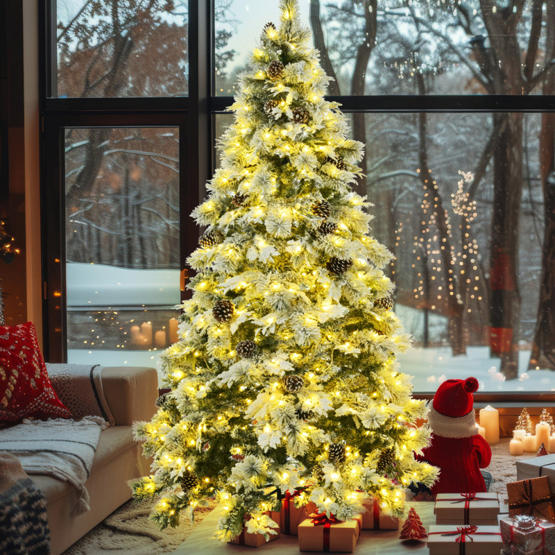 Arbre de Noël pré-éclairé enneigé, 7.5'
