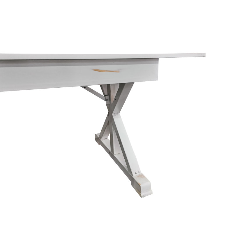 Eternity Rectangular Solid Pine Farm Dining Table with Folding X-Style Legs, Antique White, 40.25" L x 108" W