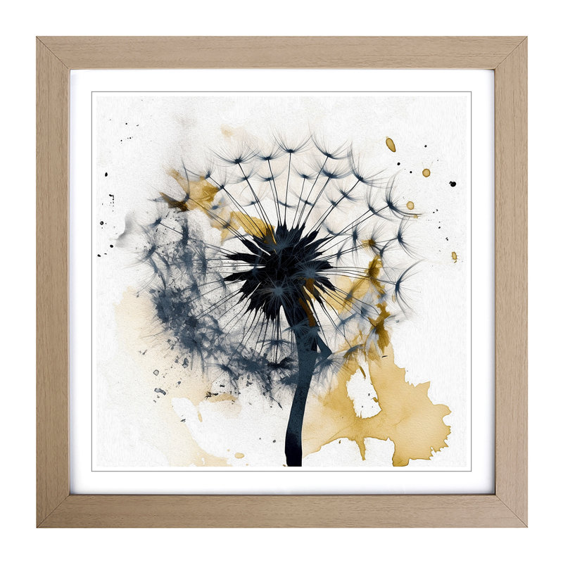 Dandelion Gestural No.2 - Single Picture Frame Print on Wood, Oak