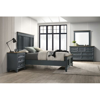 Semaj Wood Bedroom Set With Shiplap Panel Queen Bed, Dresser, Mirror, and Nightstand