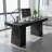 55" Mid Century Modern Executive Desk, Black Wood Office Desk with Double Trapezoid Base