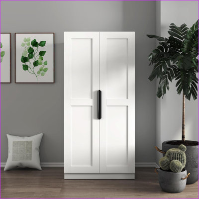 Cabinets, garde-manger autoportant blanc cassé 62,99 po avec portes et amp; Tablettes | Minimaliste | Panneau de fibres à densité moyenne