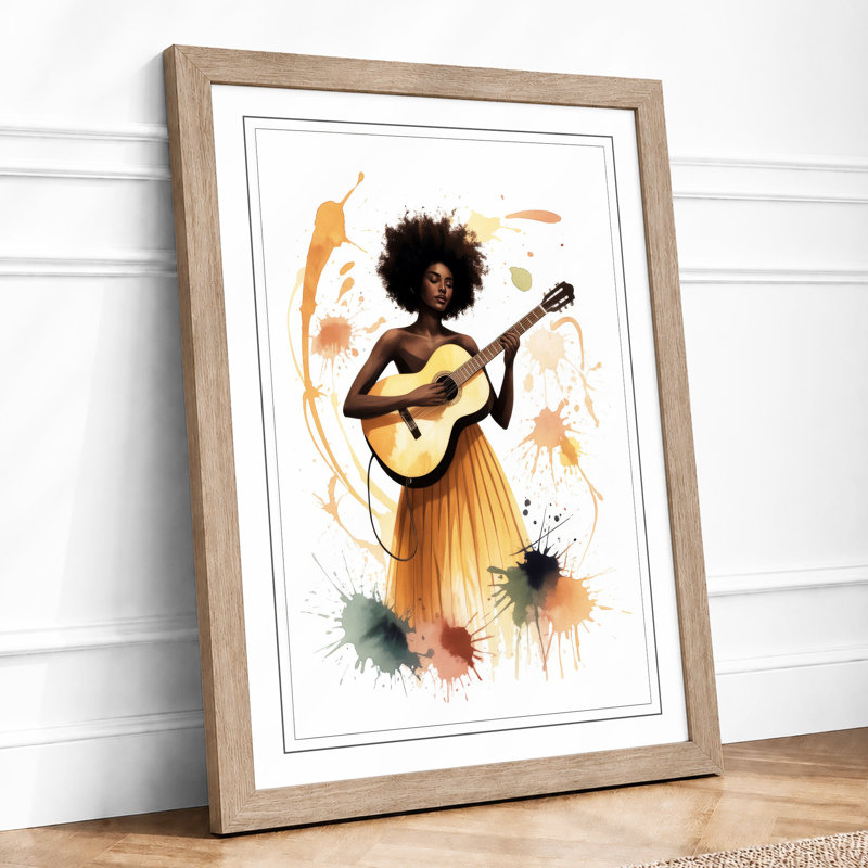 Musician in Gold Boho - Framed Print, A2 - 59.4 x 42.0 cm, Oak