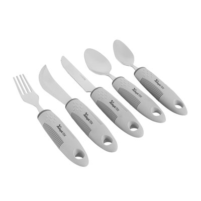  Adaptive Utensils - 1 count Stainless Steel, 9.84 x 5.12 x 1.57 Inches, Ergonomic Eating Aids, Non-Slip Utensil Set for Arthritis, Secure Grip Design, Gray