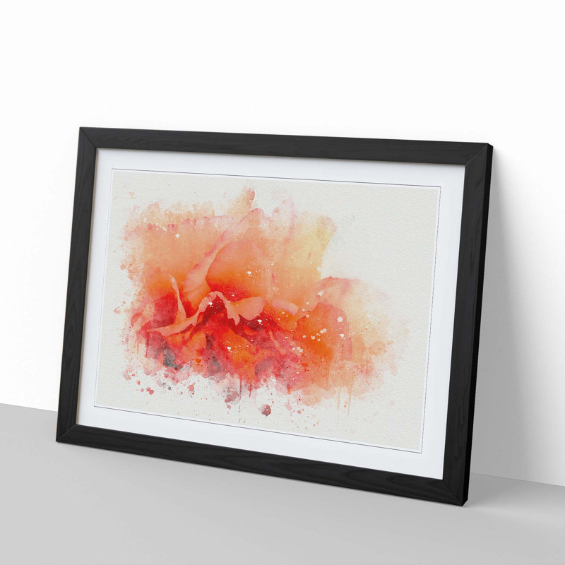 Orange Carnation Flower in Abstract - Picture Frame Graphic Art Print, 27cm H x 36cm W x 2cm D, Black Framed