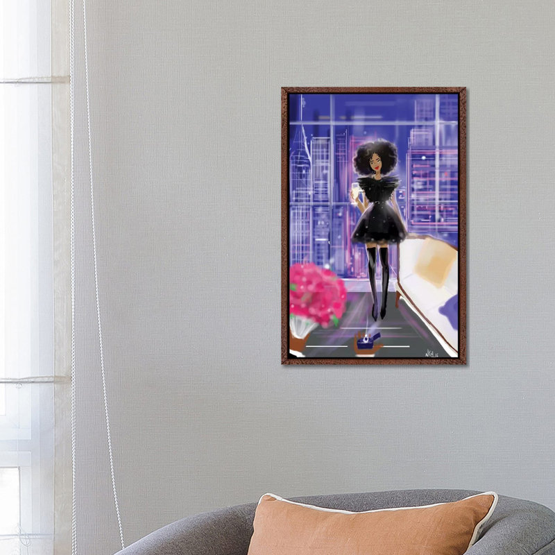 Roses And Diamond by Nicholle Kobi - Print on Canvas, 66.04 cm H x 45.72 cm W, Classic Brown Wood Framed