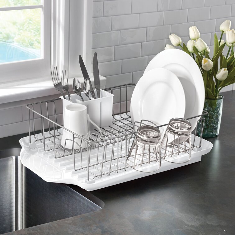  KitchenAid Large Capacity,Full Size, Rust Resistan Dish Rack  with Self Draining Angled Drain Board and Removable Flatware Caddy, Light  Grey, Gray: Home & Kitchen