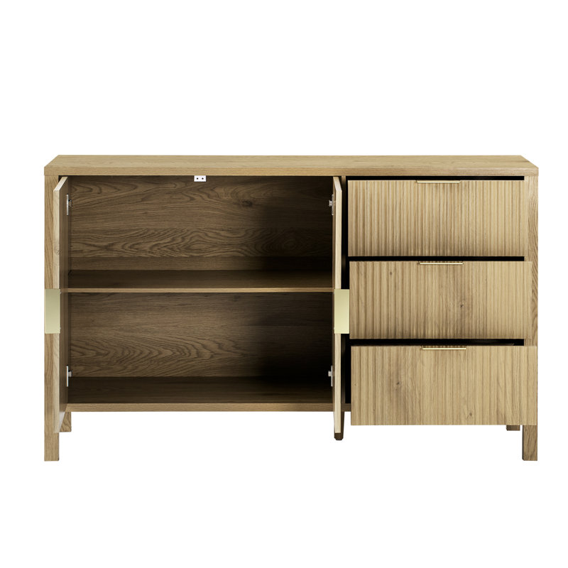 Buffet moderne à motif de vagues avec 3 tiroirs, Naturel