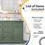 Meuble-lavabo autoportant de 107 cm (42 po) en bois vert avec lavabo simple et comptoir en pierre reconstituée-33577367