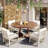 5-Piece Patio Extendable Wooden Dining Table Set with 4 PE Wicker Chairs