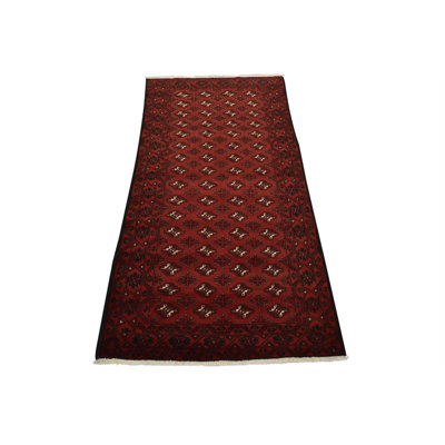Tapis oriental rétro en laine rouge noué à la main 3 pi 7 po x 6 pi 9 po Tribal Vintage