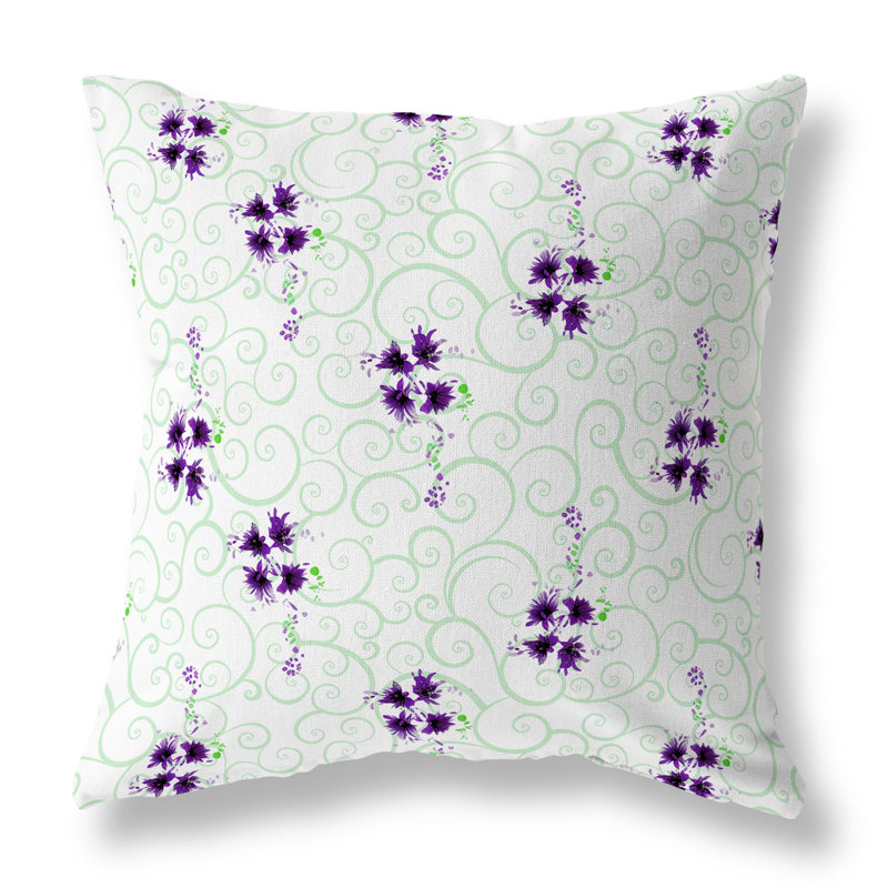 Indoor / Outdoor Floral Square Cushion, Green/Violet , 46cm H x 46cm W