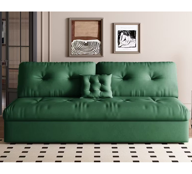Canapé-lit pliable peu encombrant avec coussin de rangement en velours vert