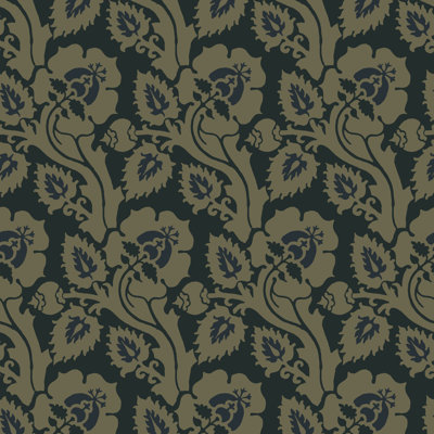 Paisley Briar - Black Gold Botanical Wallpaper