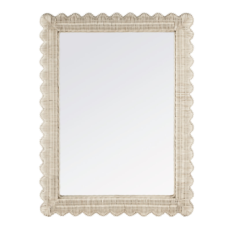 Flora Rattan Scalloped Wall Mirror, Off-White
