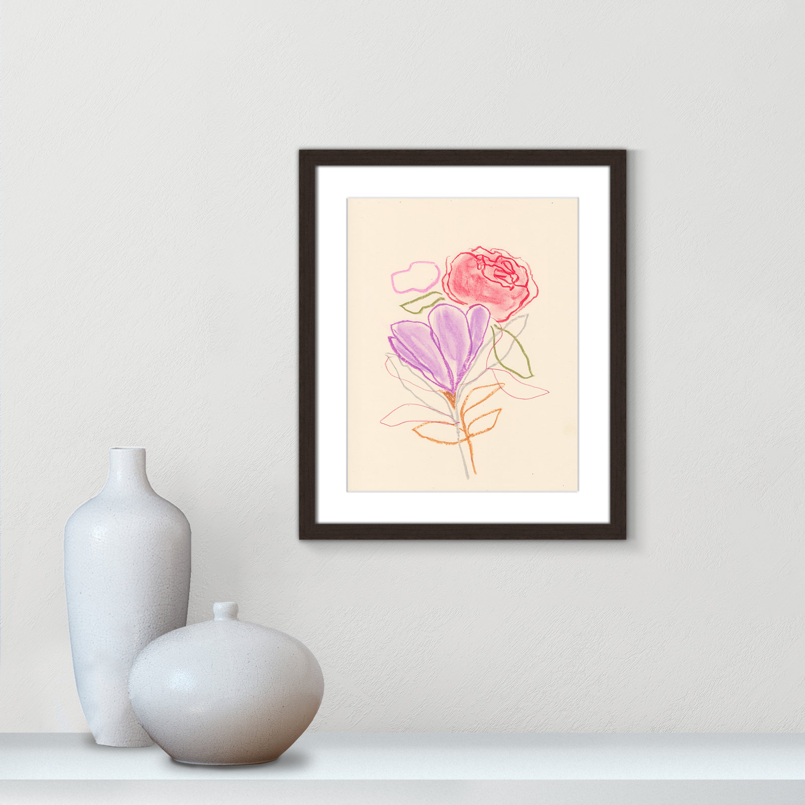 Simple Floral "Simple Floral III" Print, Walnut Single Picture Framed Paper, White, 19" H x 16" W x 1.25" D
