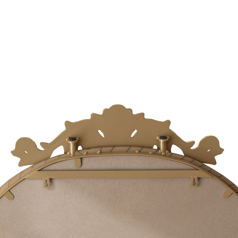 Modern 58"X24" Arched Full Body Mirror With Vintage Ornate Carved Applique On Top, Bronze