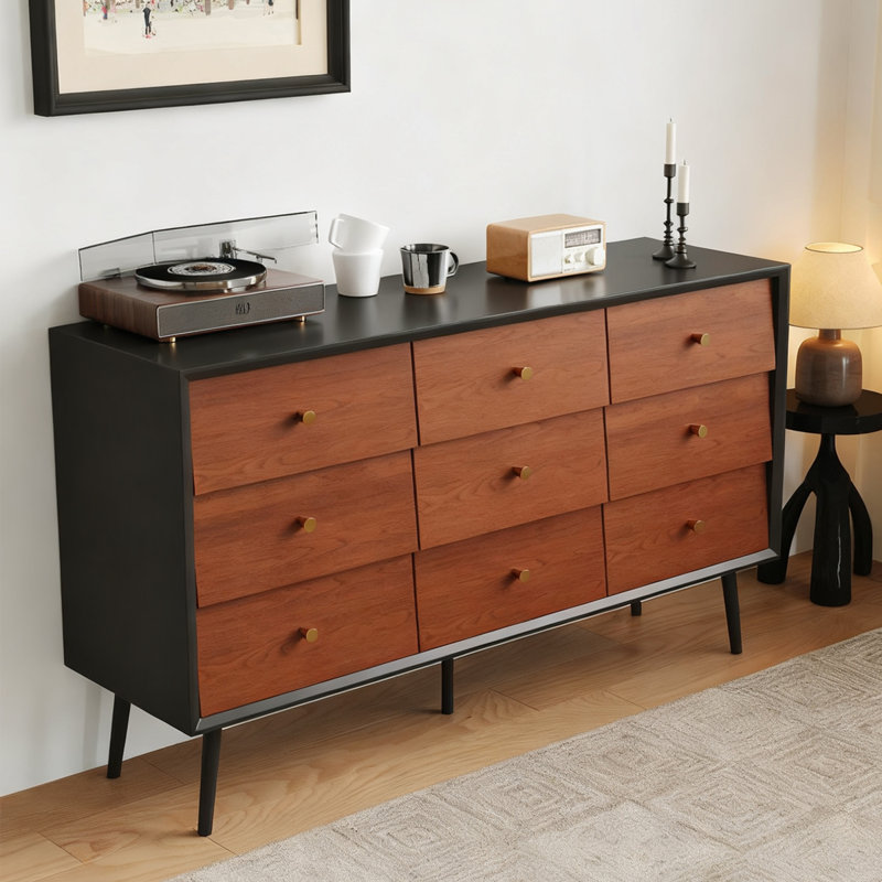 Armoire d'appoint en noyer massif et bois manufacturé, H 33,07 po x l 55,12 po x P 15,75 po