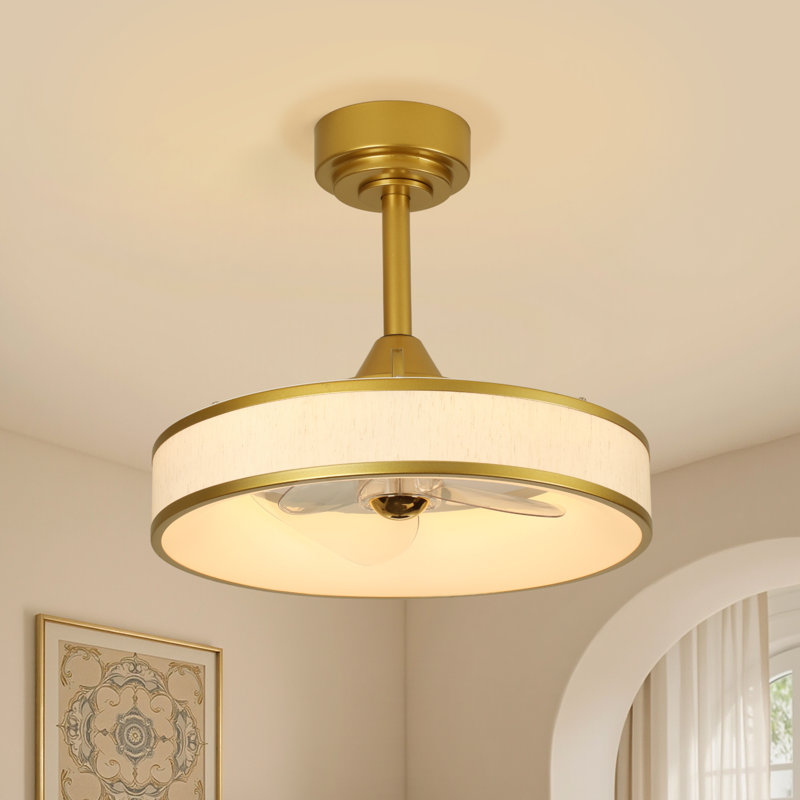 Arachne 17.7'' Fabric Flush Mount Ceiling Fan with Dimmable LED Lights and Remote Control