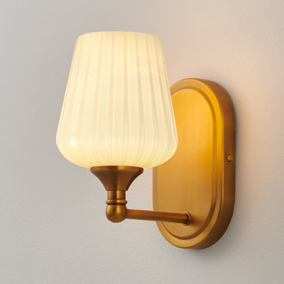 1-light Mid-Century Modern Wall Sconce with Ribbed Glass