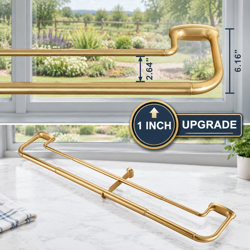 Tringle à rideaux double enveloppante Warm Gold 28-86" avec raccord interne, tringle avant réglable de 1" et tringle arrière de 5/8", plus embouts et supports en aluminium