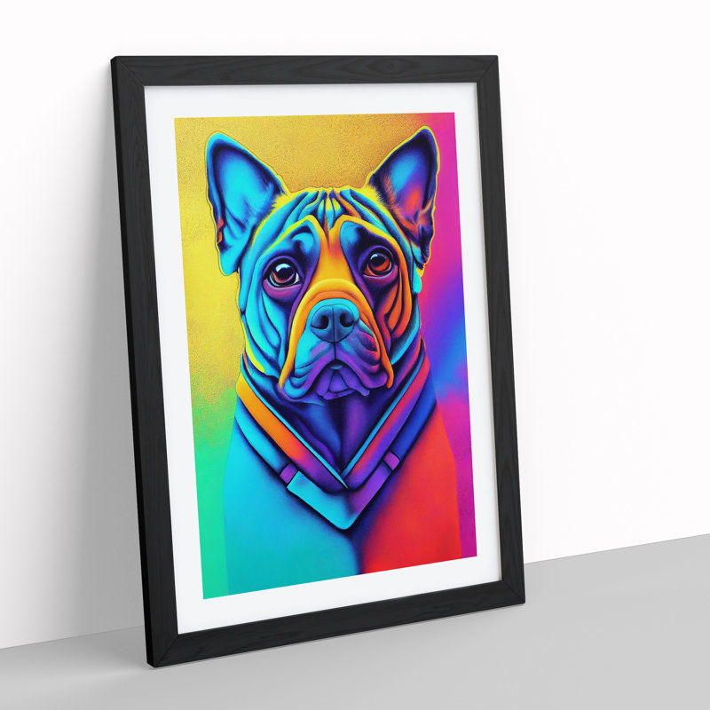 Neon Dog No.4 - Single Picture Frame Print, Black, 64cm H x 46cm W x 2cm D