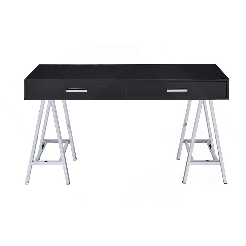 Bureau d'écriture noir ultrabrillant et finition chromée