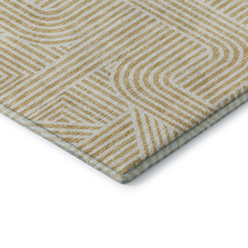 Premium Machine Washable Prisco Gold Rug, Rectangle 3' x 5'