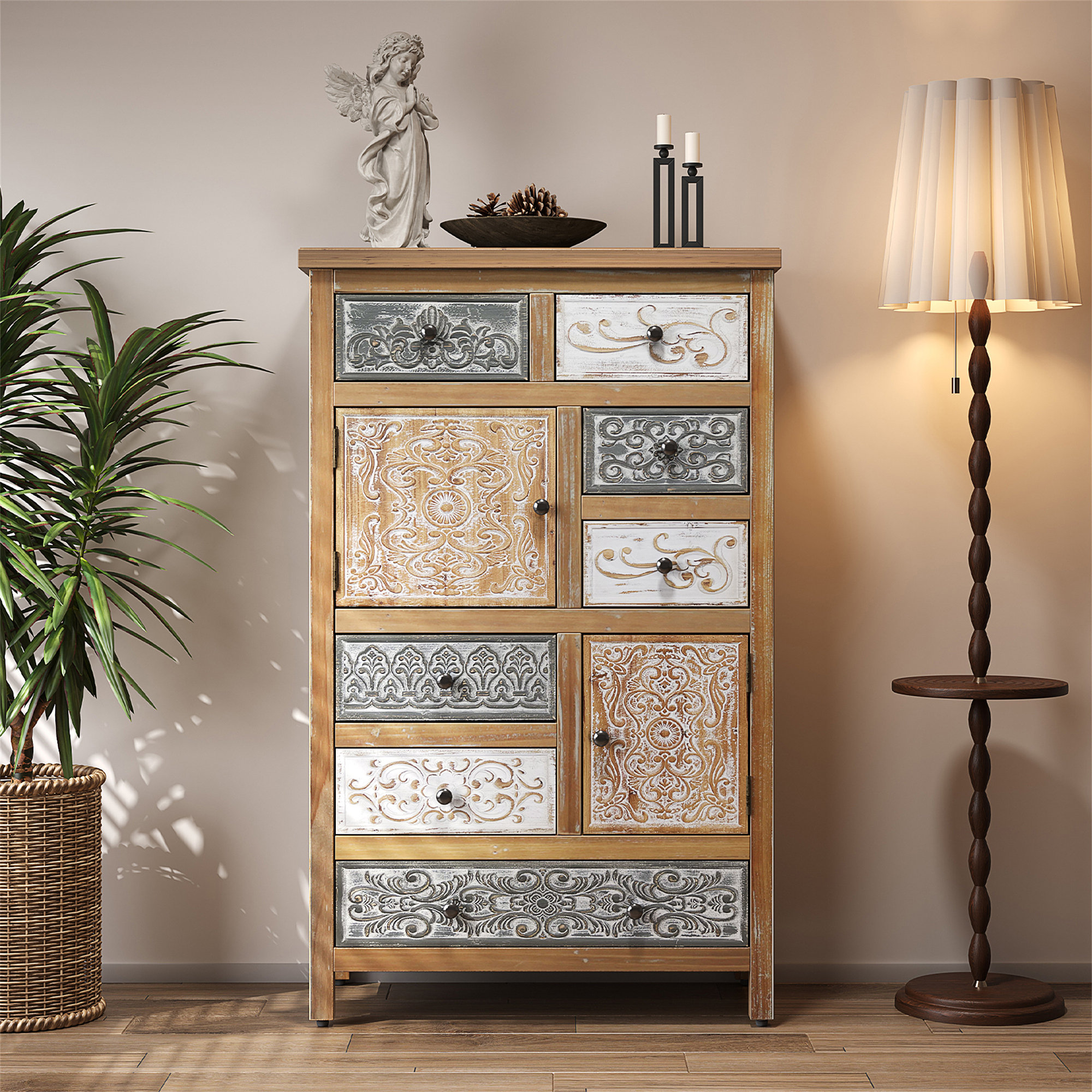 Dakota Fields Grande armoire d'appoint vintage en bois avec 6 tiroirs