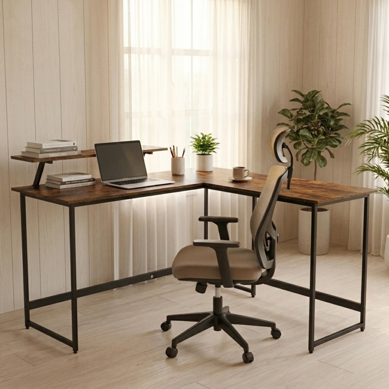 L-Shaped Metal Base Computer Desk