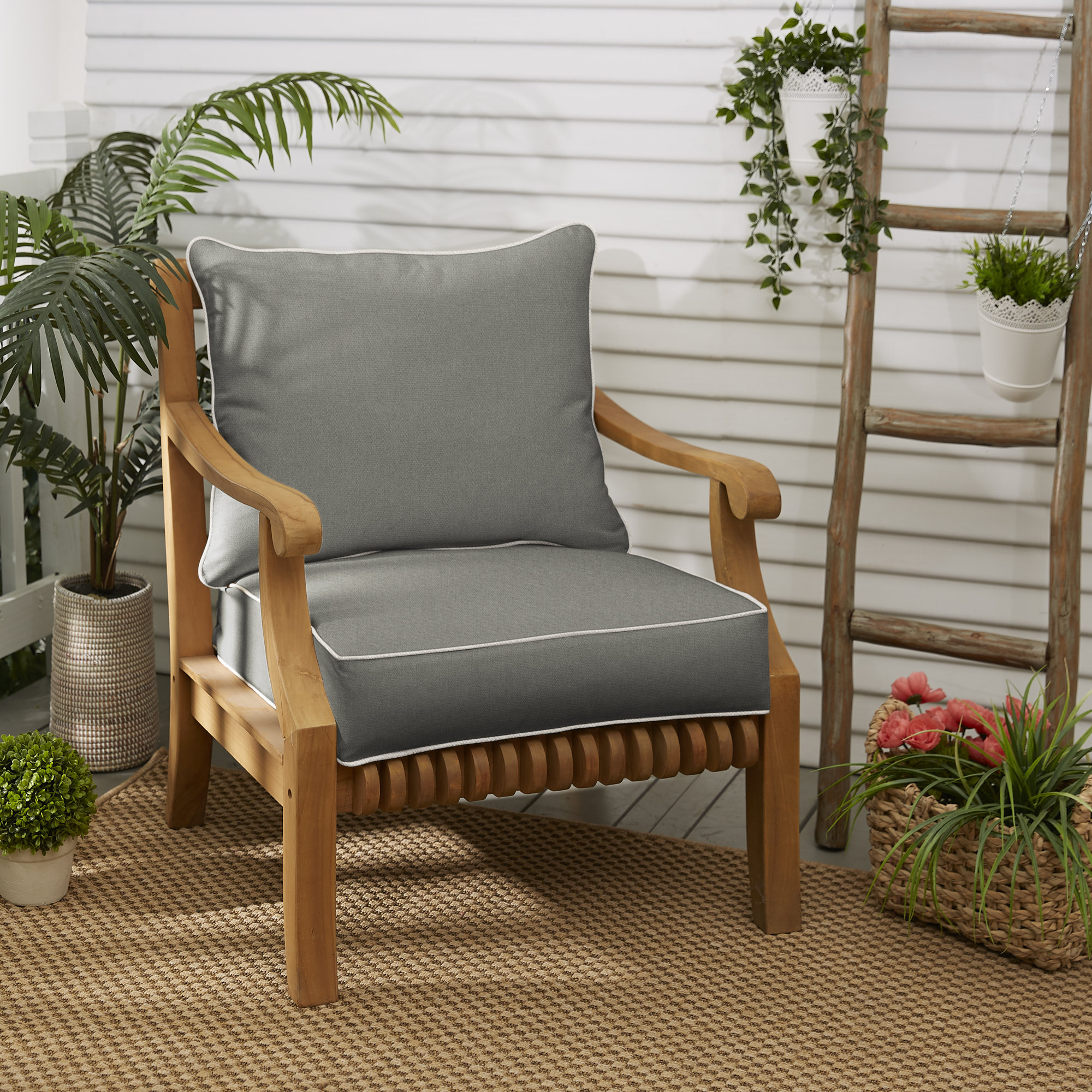 Warrick Sunbrella Outdoor Lounge Chair, 5" H x 23" W x 25" D, Canvas Charcoal/Canvas Natural Cord