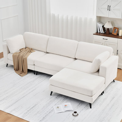 Modern L-Shapedr Sectional Sofa With Moveable Ottoman - Soft Fabric Upholstery