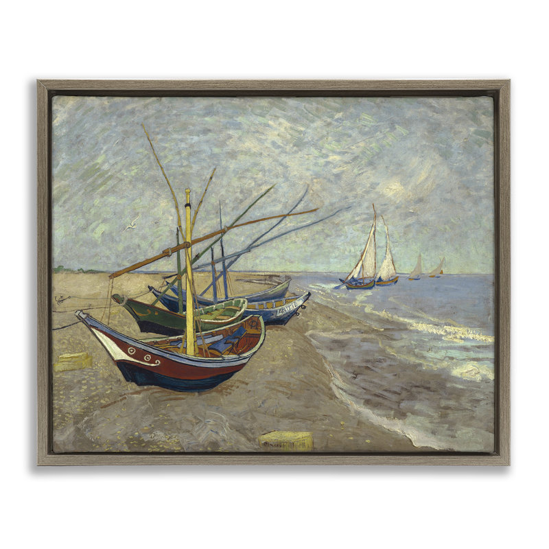 Art mural sur toile flottant avec bateaux de pêche classiques sur la plage par one1000paintings, H 25 po x l 31 po