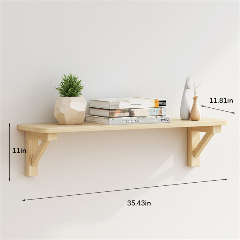 Tablette murale flottante en bois massif, H 11 po x l 35,43 po x P 11,81 po