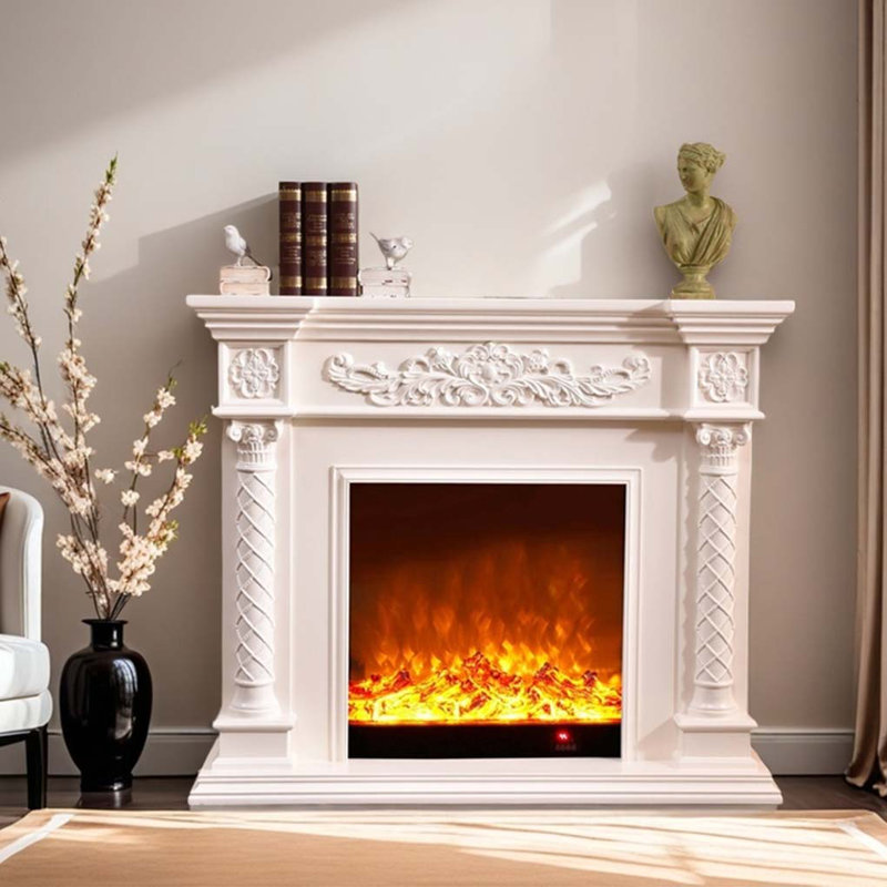 American Vintage Style Carved Decorative fireplace, White