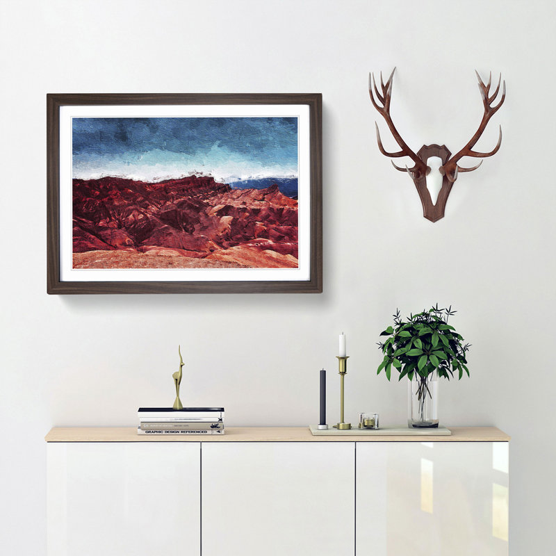Sunset over Death Valley in California - Picture Frame Painting Print, 36cm H x 48cm W x 2cm D, Walnut Framed