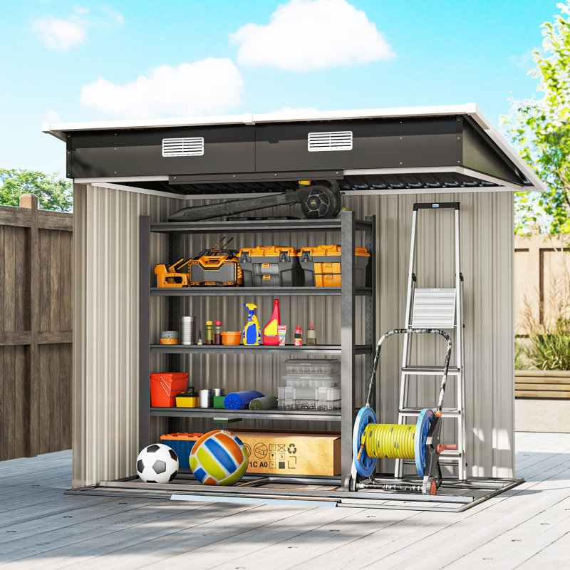 Outsunny 7 x 4ft Outdoor Storage Shed with Foundation Kit, Black