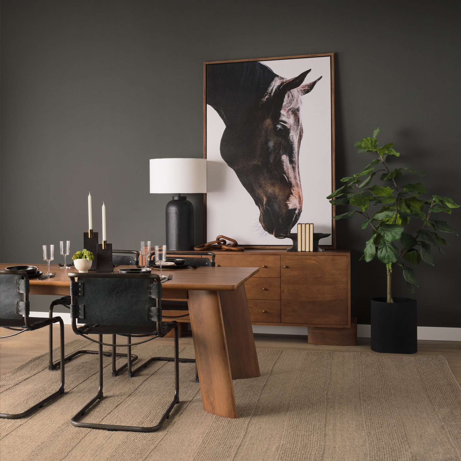 Otelia Leather Upholstered Side Chair, Black