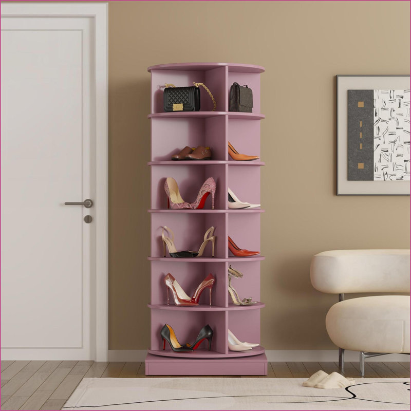 Shoe Cabinets 360 Rotating 6 Layers Holds 24 Pairs | Pink | Minimalist, Pink