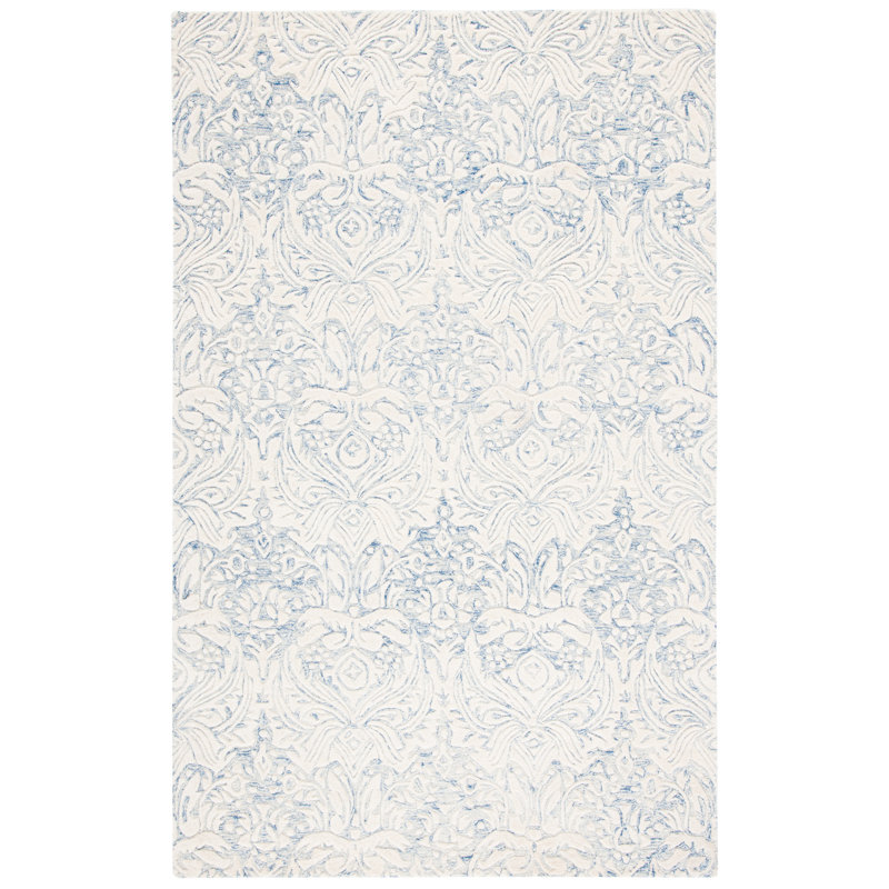 Elilah Hand Tufted Wool And Cotton With Latex Damask Rug, Rectangle 5' x 8'