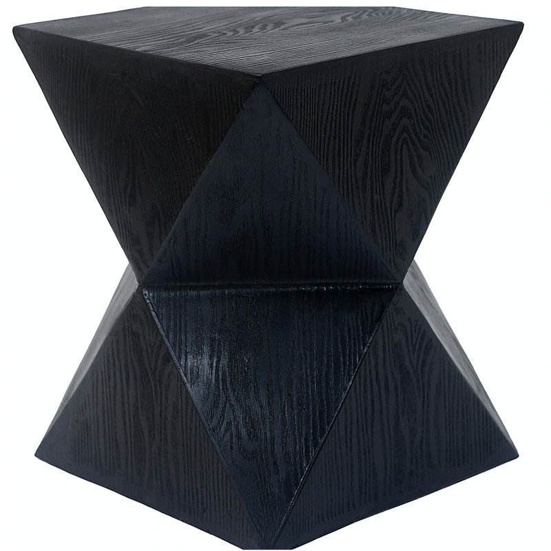 14.25" Black Prismatic Symmetry Concrete Side Table with Smooth Wood Grain Texture and Modern Prismatic Shape – Weather-Resistant Accent for Patio, Garden, or Balcony