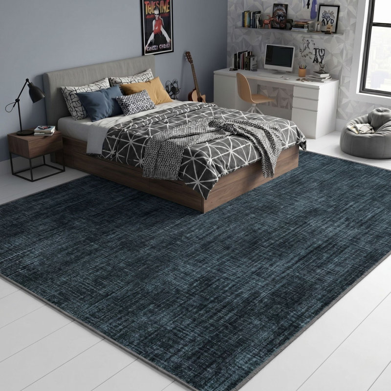 Soft Non-Slip Indoor Solid Rug, Charcoal Navy, Runner 7'10" x 19'