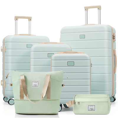 Travelpro Max 6-Piece Hardside Luggage Set with TSA Lock, 16/20/24/28 Inch Spinner Suitcase Set with Expandable Travel Duffel Bag & Waterproof Toiletry Kit, Adjustable Handle (grey green)